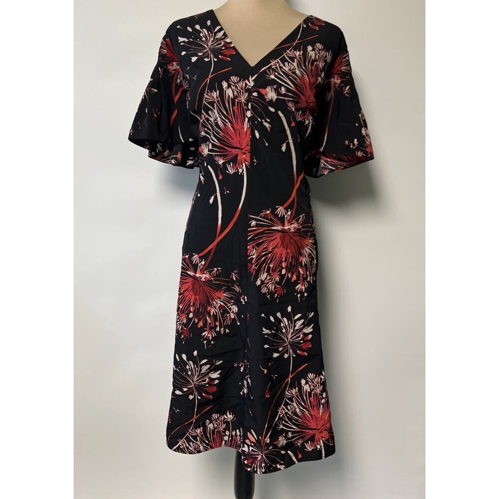 London Times Woman A-line Dress 24W Black Red Midi Flowy Dark Romantic Retro